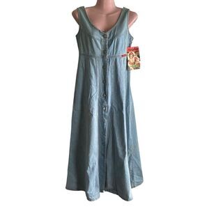 Vintage No Excuses Dress Womens Medium Blue Denim Cottagecore Boho Y2K NEW